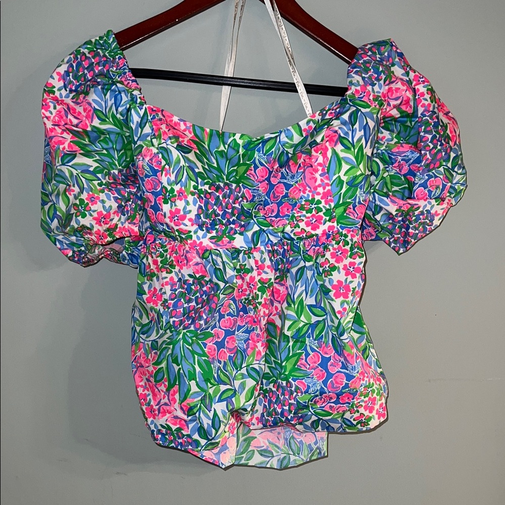 Lilly Pulitzer Pink and Green Floral Blouse